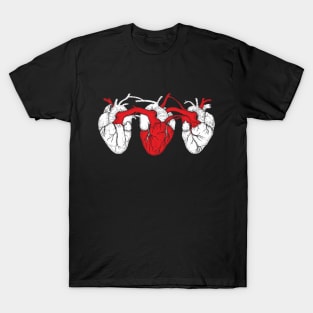 Triple Heart. White Red White T-Shirt